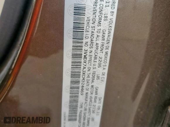 2012 Volkswagen Jetta SE с VIN 3VWDX7AJXCM324469, выставлен на аукционе Copart как лот 60819075 с пробегом 215 746 миль миль и Чистый • Clean title. История ставок и продаж доступна на DreamBid. Изображение 12.
