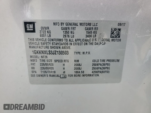 2018 GMC Acadia Denali z VIN 1GKKNXLS3JZ130503, wystawiony jako Copart lot #54393665 z przebiegiem 99 514 mil mil oraz Szkoda całkowita • Salvage title. Historia ofert i sprzedaży dostępna na DreamBid. Obrazek 13.