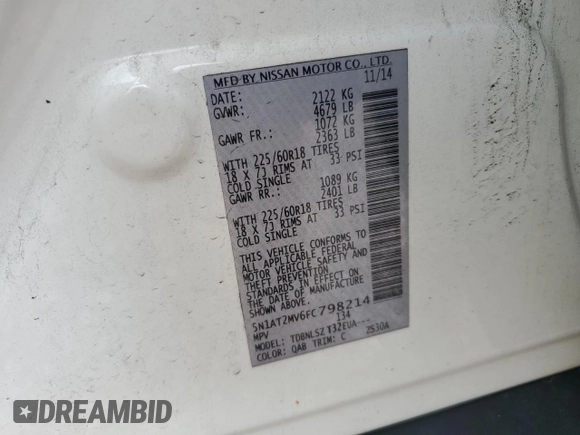 2015 Nissan Rogue SL with VIN 5N1AT2MV6FC798214, listed as a Copart auction lot 52792185 with 111,981 mi miles and Salvage Title. Bid and sale history available at carsss.com. Image 13.