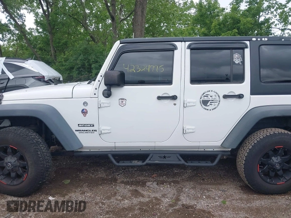 2014 Jeep Wrangler Unlimited Sport with VIN 1C4BJWDG9EL135077, listed as a IAAI auction lot 42324775 with 104,221 mi miles and . Bid and sale history available at DreamBid. Image 14.