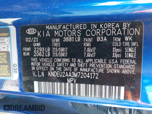 2021 Kia Seltos S with VIN KNDEU2AA3M7204172, listed as a IAAI auction lot 41977404 with 75,982 mi miles and . Bid and sale history available at DreamBid. Image 9.