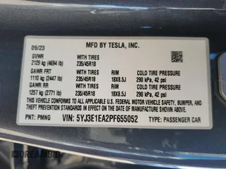 2023 Tesla Model 3 с VIN 5YJ3E1EA2PF655052, выставлен на аукционе Copart как лот 49684185 с пробегом 20 344 миль миль и Списание • Salvage title. История ставок и продаж доступна на DreamBid. Изображение 14.