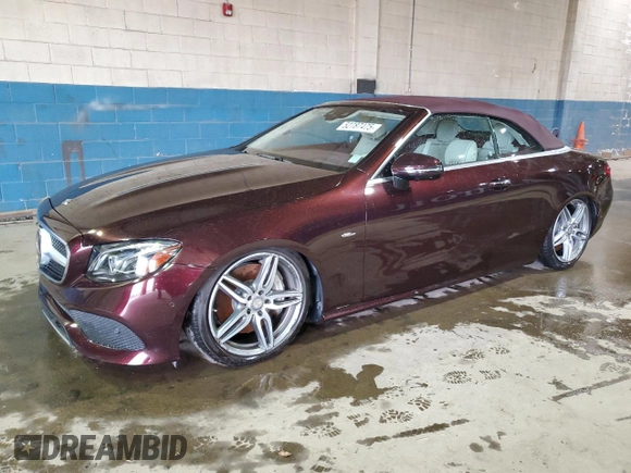 2018 Mercedes-Benz E-Class E 400 with VIN WDD1K6FB8JF023038, listed as a Copart auction lot 52787475 with 0 mi miles and Salvage Title. Bid and sale history available at carsss.com. Image 1.