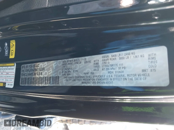 2022 Jeep Wrangler Unlimited Sport with VIN 1C4HJXDNXNW112324, listed as a IAAI auction lot 41376149 with 69,435 mi miles and . Bid and sale history available at DreamBid. Image 9.