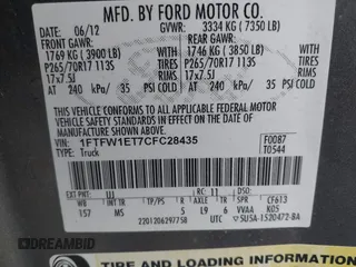 2012 Ford F-150 XL with VIN 1FTFW1ET7CFC28435, listed as a IAAI auction lot 41972527 with 114,319 mi miles. Bid and sale history available at carsss.com. Image 9.