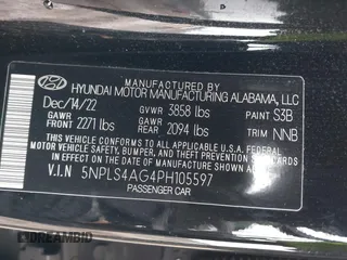 2023 Hyundai Elantra SEL with VIN 5NPLS4AG4PH105597, listed as a IAAI auction lot 41723764 with 33,967 mi miles and . Bid and sale history available at DreamBid. Image 9.