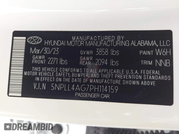 2023 Hyundai Elantra SE with VIN 5NPLL4AG7PH114159, listed as a IAAI auction lot 41467456 with 24,034 mi miles and . Bid and sale history available at DreamBid. Image 9.