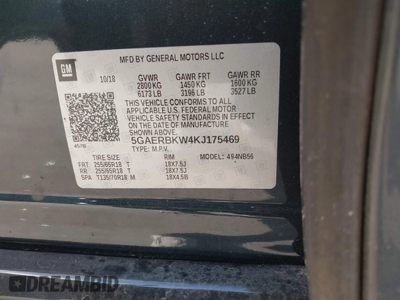 2019 Buick Enclave Essence with VIN 5GAERBKW4KJ175469, listed as a IAAI auction lot 40815246 with 131,347 mi miles and . Bid and sale history available at carsss.com. Image 9.