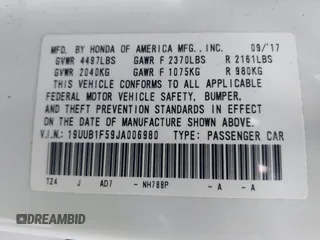 2018 Acura TLX w/Technology Pkg with VIN 19UUB1F59JA006980, listed as a IAAI auction lot 41324003 with 70,825 mi miles. Bid and sale history available at carsss.com. Image 9.