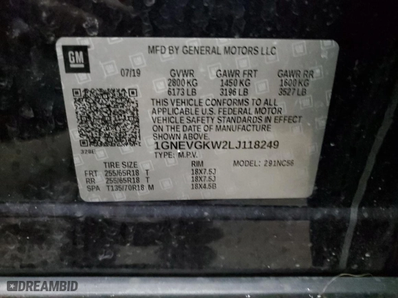 2020 Chevrolet Traverse LT Cloth with VIN 1GNEVGKW2LJ118249, listed as a Copart auction lot 45584925 with 132,111 mi miles and Salvage Title. Bid and sale history available at carsss.com. Image 15.