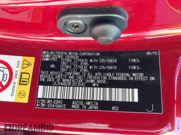 2015 Lexus NX 200t with VIN JTJYARBZ8F2013542, listed as a IAAI auction lot 41634471 with 106,026 mi miles. Bid and sale history available at carsss.com. Image 9.