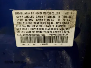 2017 Honda Fit EX with VIN JHMGK5H75HS021593, listed as a Copart auction lot 55325795 with 69,049 mi miles and Non Repairable. Bid and sale history available at carsss.com. Image 12.