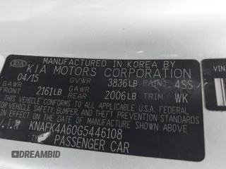 2016 Kia Forte LX with VIN KNAFK4A60G5446108, listed as a IAAI auction lot 41604040 with 57,754 mi miles. Bid and sale history available at carsss.com. Image 9.