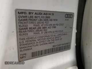 2019 Audi Q8 Prestige z VIN WA1CVAF13KD035710, wystawiony jako Copart lot #82997264 z przebiegiem Nie podano mil oraz Szkoda całkowita • Salvage title. Historia ofert i sprzedaży dostępna na DreamBid. Obrazek 12.