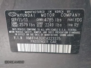 2013 Hyundai Azera z VIN KMHFH4JGXDA323375, wystawiony jako IAAI lot #42221412 z przebiegiem 111 244 mil mil oraz . Historia ofert i sprzedaży dostępna na DreamBid. Obrazek 9.