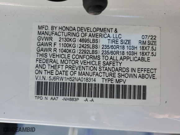 2022 Honda CR-V EX with VIN 5J6RW1H52NA018314, listed as a Copart auction lot 44777785 with 46,073 mi miles and Salvage Title. Bid and sale history available at carsss.com. Image 14.
