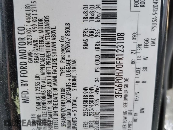 2015 Ford Fusion SE z VIN 3FA6P0H70FR123108, wystawiony jako Copart lot #50421725 z przebiegiem 165 521 mil mil oraz Szkoda całkowita • Salvage title. Historia ofert i sprzedaży dostępna na DreamBid. Obrazek 12.