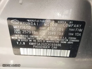2012 Hyundai Azera with VIN KMHFG4JG2CA169486, listed as a IAAI auction lot 41719929 with 166,496 mi miles. Bid and sale history available at carsss.com. Image 9.
