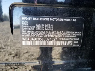 2020 BMW 5 Series 530e with VIN WBAJA9C05LCD74527, listed as a Copart auction lot 47013875 with Not Provided miles and Salvage Title. Bid and sale history available at DreamBid. Image 13.