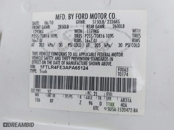 2010 Ford Ranger XLT with VIN 1FTLR4FE3APA65124, listed as a IAAI auction lot 40771884 with 138,233 mi miles. Bid and sale history available at carsss.com. Image 9.