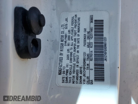 2014 Infiniti Q60 with VIN JN1CV6FE6EM901221, listed as a Copart auction lot 48051285 with 117,304 mi miles and Salvage Title. Bid and sale history available at DreamBid. Image 12.