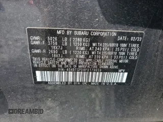 2023 Subaru Outback Touring XT with VIN 4S4BTGPD9P3179659, listed as a Copart auction lot 55819815 with 16,784 mi miles and Salvage title. Bid and sale history available at DreamBid. Image 14.