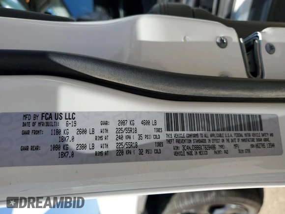 2019 Jeep Compass Latitude with VIN 3C4NJDBB6KT828486, listed as a Copart auction lot 56137755 with 47,119 mi miles and Salvage title. Bid and sale history available at DreamBid. Image 12.