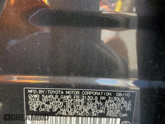 2010 Lexus LS 460 with VIN JTHBL5EF7A5101341, listed as a Copart auction lot 52371455 with 209,048 mi miles and Salvage Title. Bid and sale history available at carsss.com. Image 13.