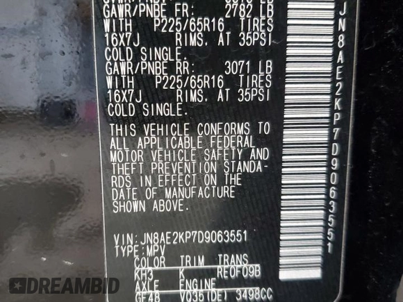 2013 Nissan Quest SV with VIN JN8AE2KP7D9063551, listed as a Copart auction lot 48493155 with 120,689 mi miles and Salvage title. Bid and sale history available at DreamBid. Image 15.