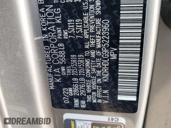 2023 Kia Sorento EX z VIN KNDRHDLG9P5223960, wystawiony jako Copart lot #45123105 z przebiegiem 84 581 mil mil oraz Szkoda całkowita • Salvage title. Historia ofert i sprzedaży dostępna na DreamBid. Obrazek 14.