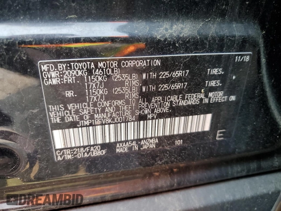 2019 Toyota RAV4 XLE with VIN JTMP1RFV8KJ001784, listed as a Copart auction lot 59109235 with 98,858 mi miles and Salvage title. Bid and sale history available at DreamBid. Image 13.