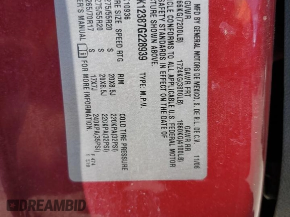 2007 Chevrolet Avalanche 3LT z VIN 3GNFK12387G228939, wystawiony jako Copart lot #46842445 z przebiegiem 238 100 mil mil oraz Szkoda całkowita • Salvage title. Historia ofert i sprzedaży dostępna na DreamBid. Obrazek 13.