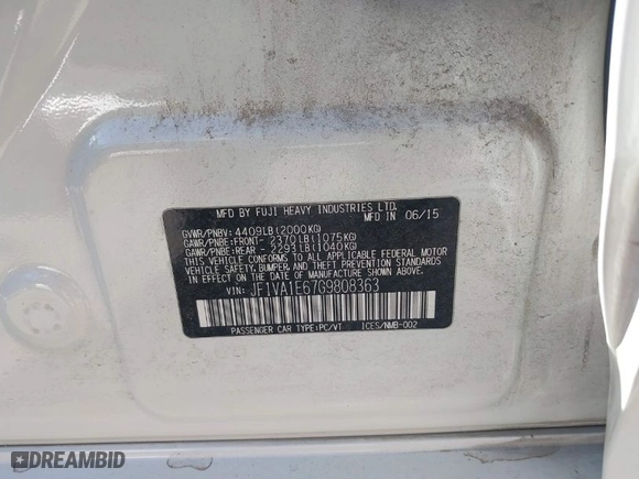 2016 Subaru WRX Premium with VIN JF1VA1E67G9808363, listed as a IAAI auction lot 41419714 with 123,497 mi miles. Bid and sale history available at carsss.com. Image 9.