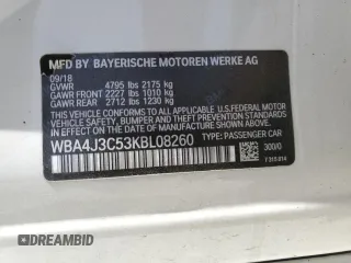 2019 BMW 4 Series 430i xDrive with VIN WBA4J3C53KBL08260, listed as a Copart auction lot 57282725 with 62,640 mi miles and Salvage title. Bid and sale history available at DreamBid. Image 12.