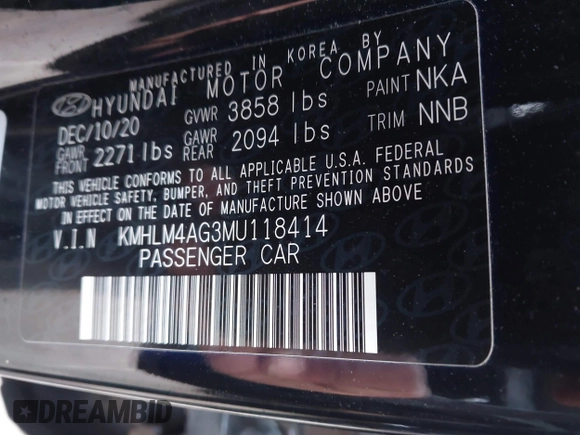 2021 Hyundai Elantra SEL with VIN KMHLM4AG3MU118414, listed as a IAAI auction lot 41531887 with 48,889 mi miles and . Bid and sale history available at carsss.com. Image 9.
