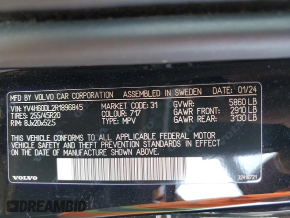 2024 Volvo XC60 Plus Dark Theme z VIN YV4H60DL2R1896845, wystawiony jako Copart lot #46711415 z przebiegiem 24 916 mil mil oraz Szkoda całkowita • Salvage title. Historia ofert i sprzedaży dostępna na DreamBid. Obrazek 15.
