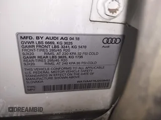 2018 Audi Q7 Prestige with VIN WA1VAAF76JD039452, listed as a IAAI auction lot 42246370 with 135,357 mi miles and . Bid and sale history available at DreamBid. Image 9.