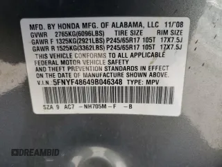 2009 Honda Pilot EX-L with VIN 5FNYF48649B046348, listed as a Copart auction lot 50353255 with 182,356 mi miles and Salvage Title. Bid and sale history available at carsss.com. Image 13.