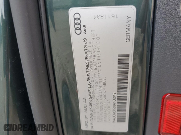 2018 Audi A5 Sportback Prestige with VIN WAUCNCF50JA100949, listed as a Copart auction lot 72692233 with 42,782 mi miles. Bid and sale history available at carsss.com. Image 14.