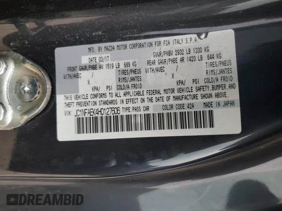 2017 FIAT 124 Spider Elaborazione Abarth z VIN JC1NFAEK4H0127606, wystawiony jako Copart lot #88480585 z przebiegiem 43 786 mil mil oraz Szkoda całkowita • Salvage title. Historia ofert i sprzedaży dostępna na DreamBid. Obrazek 12.