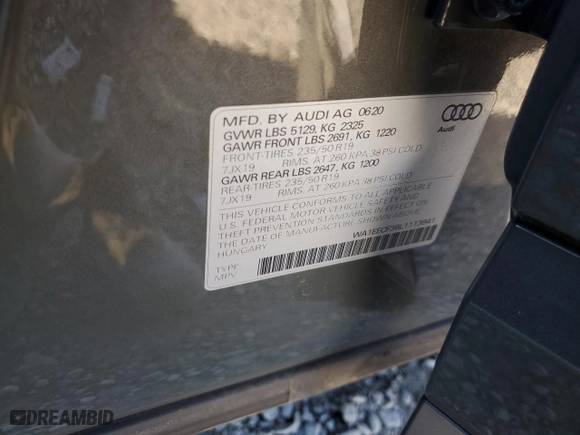 2020 Audi Q3 S line Premium Plus with VIN WA1EECF36L1113941, listed as a Copart auction lot 82960604 with 29,723 mi miles and Salvage Title. Bid and sale history available at carsss.com. Image 13.