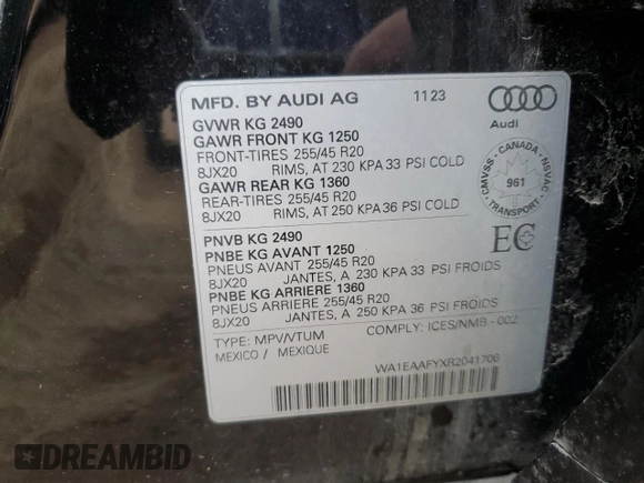 2024 Audi Q5 S line Premium Plus with VIN WA1EAAFYXR2041706, listed as a Copart auction lot 50711985 with 0 mi miles and Salvage Title. Bid and sale history available at carsss.com. Image 13.