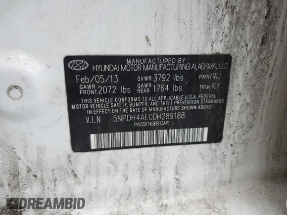 2013 Hyundai Elantra GLS z VIN 5NPDH4AE0DH289188, wystawiony jako Copart lot #58655805 z przebiegiem 211 644 mil mil oraz Czysty tytuł • Clean title. Historia ofert i sprzedaży dostępna na DreamBid. Obrazek 12.