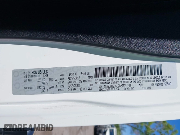 2016 Jeep Wrangler Unlimited Sport with VIN 1C4BJWDG3GL282787, listed as a IAAI auction lot 41849527 with 75,578 mi miles and . Bid and sale history available at DreamBid. Image 9.