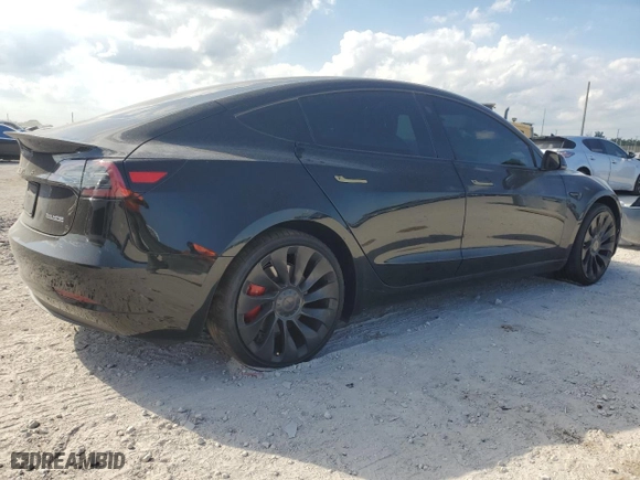 2023 Tesla Model 3 Performance with VIN 5YJ3E1ECXPF693419, listed as a Copart auction lot 49379795 with 36,652 mi miles and Salvage Title. Bid and sale history available at carsss.com. Image 3.