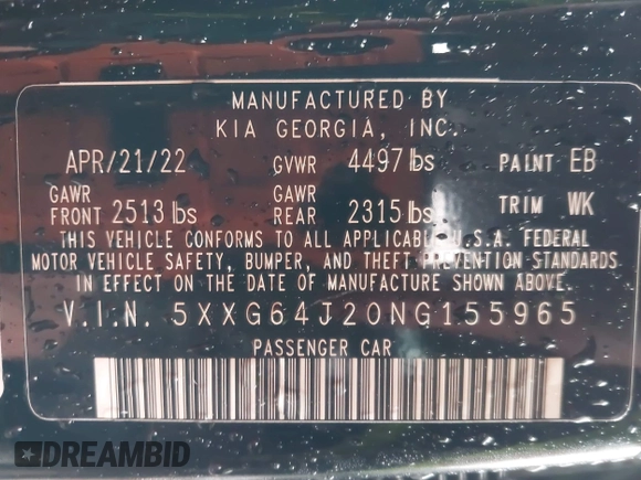 2022 Kia K5 GT-Line z VIN 5XXG64J20NG155965, wystawiony jako IAAI lot #41642454 z przebiegiem 29 647 mil mil oraz . Historia ofert i sprzedaży dostępna na DreamBid. Obrazek 9.