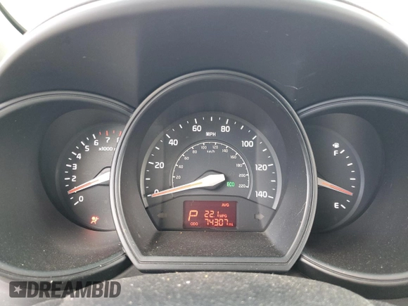 2013 Kia Rio LX with VIN KNADM4A38D6219536, listed as a Copart auction lot 72192754 with 74,307 mi miles and Salvage Title. Bid and sale history available at carsss.com. Image 9.