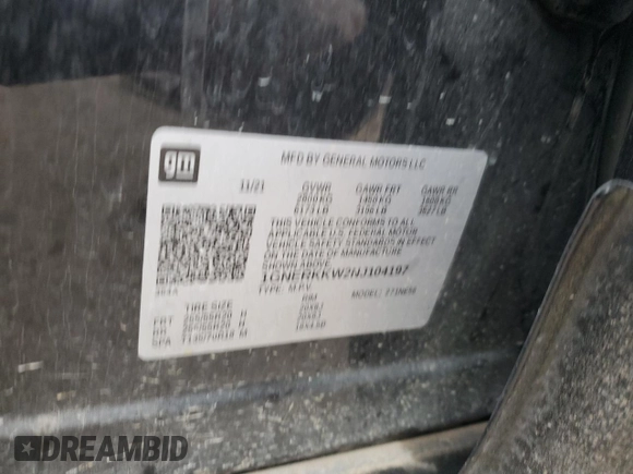2022 Chevrolet Traverse Premier with VIN 1GNERKKW2NJ104197, listed as a Copart auction lot 71383014 with 115,524 mi miles and Salvage title. Bid and sale history available at DreamBid. Image 12.