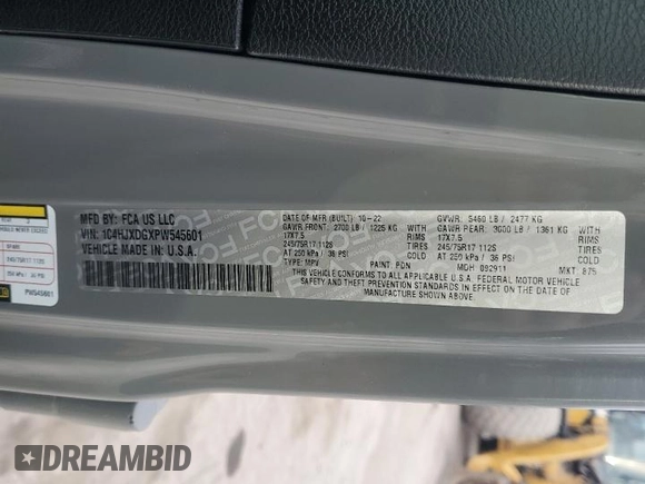 2023 Jeep Wrangler Willys with VIN 1C4HJXDGXPW545601, listed as a Copart auction lot 50020905 with 19,115 mi miles and Salvage title. Bid and sale history available at DreamBid. Image 14.