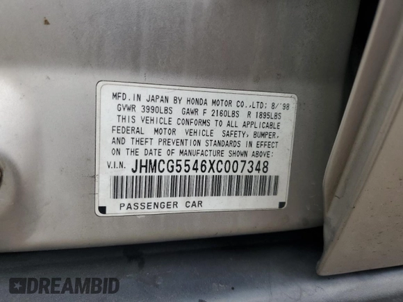 1999 Honda Accord LX z VIN JHMCG5546XC007348, wystawiony jako Copart lot #48069835 z przebiegiem 272 995 mil mil oraz Szkoda całkowita • Salvage title. Historia ofert i sprzedaży dostępna na DreamBid. Obrazek 13.